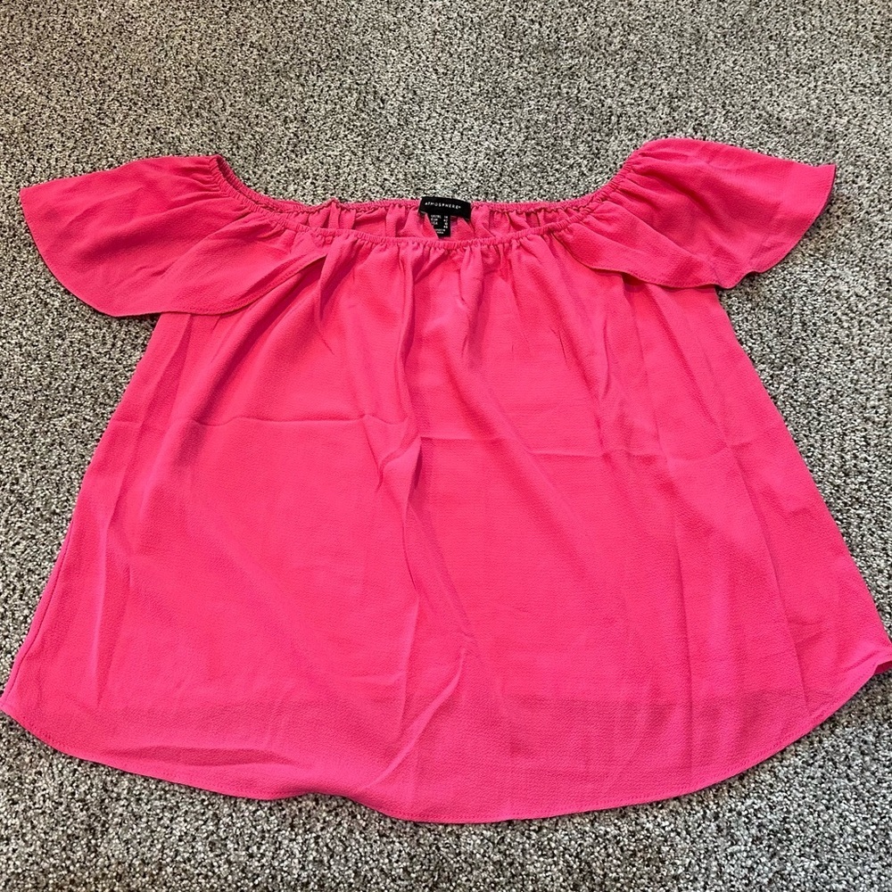 ATMOSPHERE ATELIER Size 10 M Hot Pink Ruffle Sleeve Crepe Blouse R $198 - Picture 2 of 7